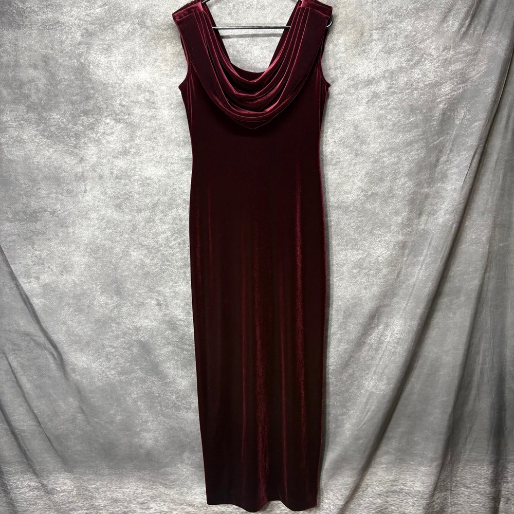 Alex Evenings Velvet Cowl Neck Maxi Dress Sz 6 Burgundy Off Shoulder Whimsigoth